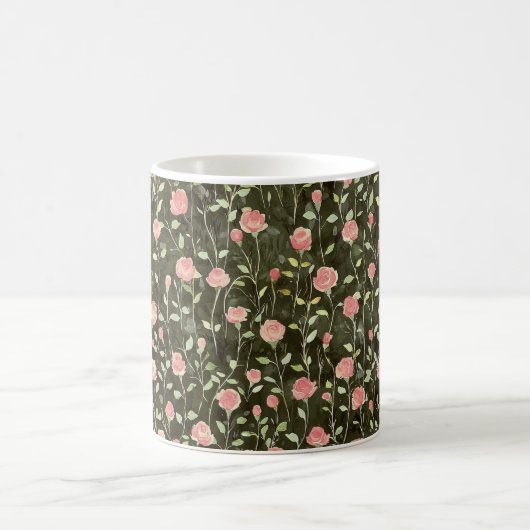 Schwarze Pink-Rose-Floral Kaffeetasse (Mittel)