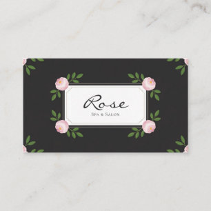 Schwarze Pink Rosebud Elegante Florale Rechteckige Visitenkarte