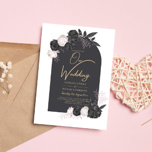 Schwarze Pink Rosen Hochzeits Einladungen Goth Bud Flyer