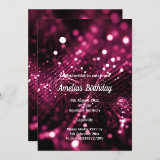 SCHWARZE PINK SATIN DIAMOND WATERFALL BIRTHDAY PAR EINLADUNG