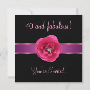 Schwarze pinke Blume Fabelhaft 40. Geburtstag Einladung