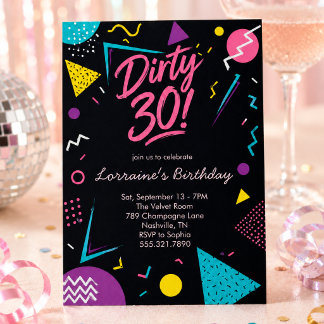 Schwarze Pinke Retro 30 Einladung