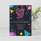 Schwarze Pinke Retro 30 Einladung (Stehend Vorderseite)