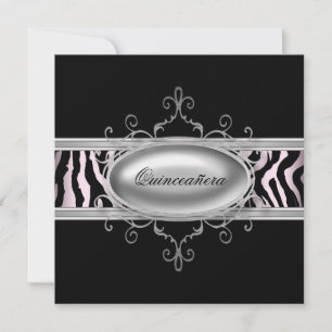 Schwarze pinke Zebra Quinceanera Einladung