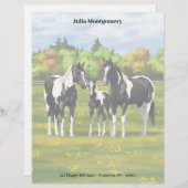 Schwarze Pinto Farbe Quarter Pferde im Sommer Weid Briefbogen (Vorne/Hinten)