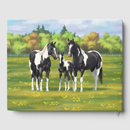 Schwarze Pinto Farbe Quarter Pferde im Sommer Weid Gästebuch (Rückseite)