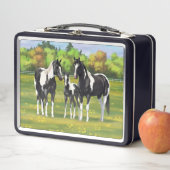 Schwarze Pinto Farbe Quarter Pferde im Sommer Weid Metall Brotdose (Beispiel)