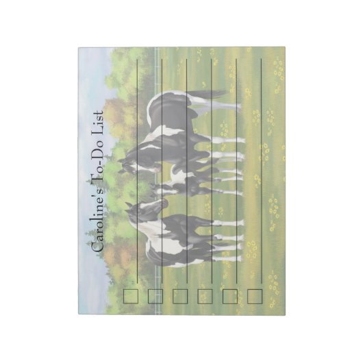 Schwarze Pinto Farbe Quarter Pferde im Sommer Weid Notizblock (Rotiert)