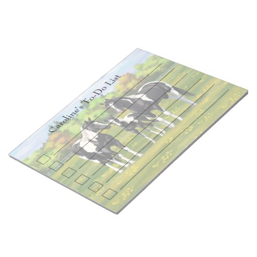 Schwarze Pinto Farbe Quarter Pferde im Sommer Weid Notizblock (angewinkelt)