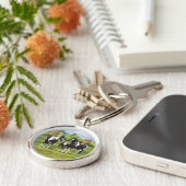 Schwarze Pinto Farbe Quarter Pferde im Sommer Weid Schlüsselanhänger (Seite)