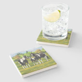 Schwarze Pinto Farbe Quarter Pferde im Sommer Weid Steinuntersetzer (Seitenansicht)