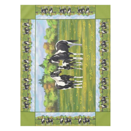 Schwarze Pinto Farbe Quarter Pferde im Sommer Weid Tischdecke (Vorderseite)