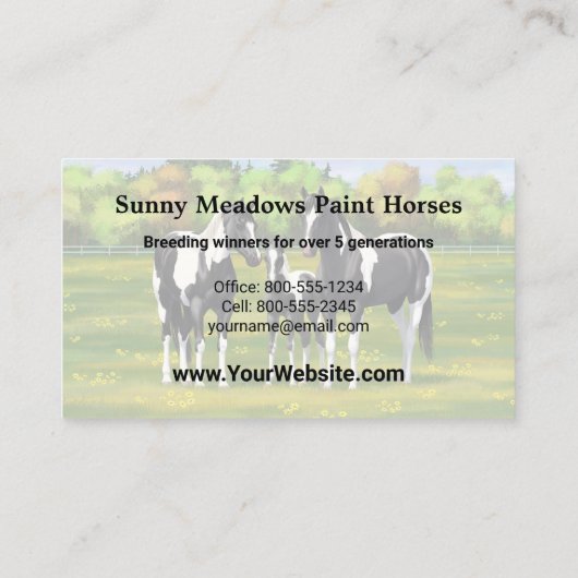 Schwarze Pinto Farbe Quarter Pferde im Sommer Weid Visitenkarte (Rückseite)