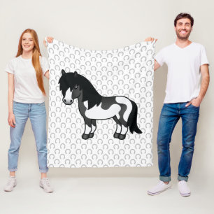 Schwarze Pinto-Shetland-Pony-Cartoon-Illustration Fleecedecke