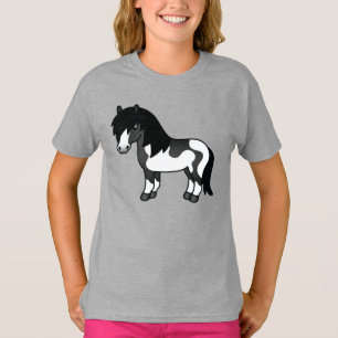 Schwarze Pinto-Shetland-Pony-Cartoon-Illustration T-Shirt