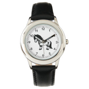 Schwarze Pinto-Shetlandpony-Cartoon-Illustration Armbanduhr