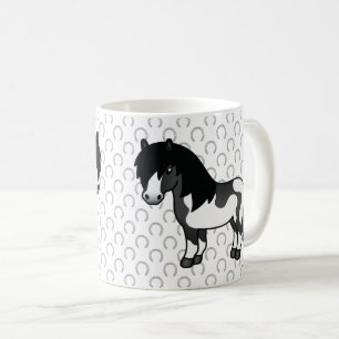 Schwarze Pinto-Shetlandpony-Cartoon-Illustration Kaffeetasse