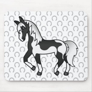 Schwarze Pinto-Trabpferd-Cartoon-Illustration Mousepad