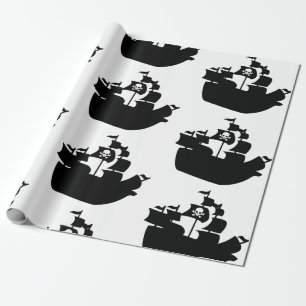 Schwarze Piraten-Schiffs-Silhouette Geschenkpapier