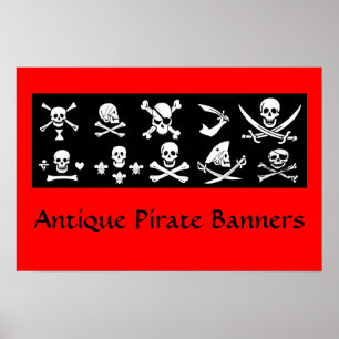 SCHWARZE PIRATENBANNER SCHÄDEL, GEKREUZT KNOCHEN,  POSTER