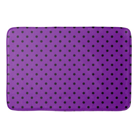 Schwarze Polka Dots auf Violet Lila Badematte (Vorderseite)