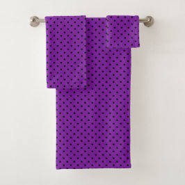 Schwarze Polka Dots auf Violet Lila Badhandtuch Set