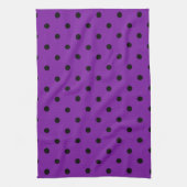 Schwarze Polka Dots auf Violet Lila Geschirrtuch (Vertikal)