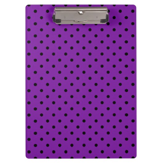 Schwarze Polka Dots auf Violet Lila Klemmbrett (Vorderseite)