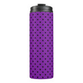 Schwarze Polka Dots auf Violet Lila Thermosbecher (Vorderseite)