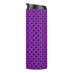 Schwarze Polka Dots auf Violet Lila Thermosbecher