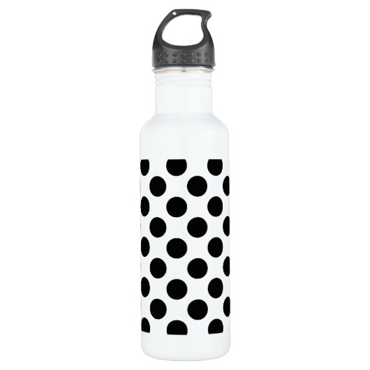Schwarze Polka Dots Retro Muster Trinkflasche (Vorderseite)