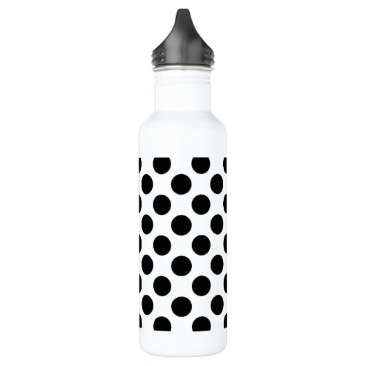Schwarze Polka Dots Retro Muster Trinkflasche (Links)