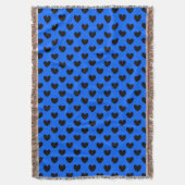Schwarze Polka Herzen auf blau Decke (Vorderseite Vertikal)