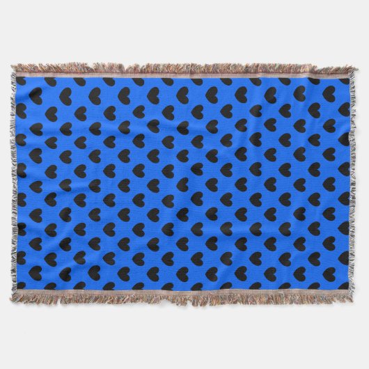 Schwarze Polka Herzen auf blau Decke (Vorderseite)