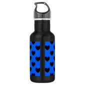 Schwarze Polka Herzen auf blau Edelstahlflasche (Rückseite)