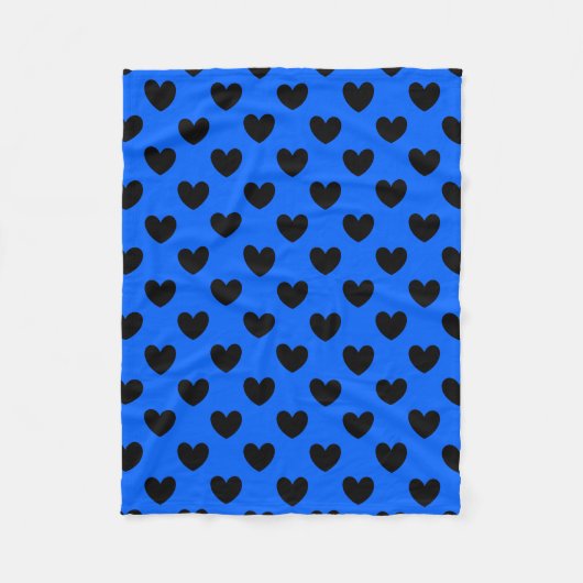 Schwarze Polka Herzen auf blau Fleecedecke (Vorderseite)