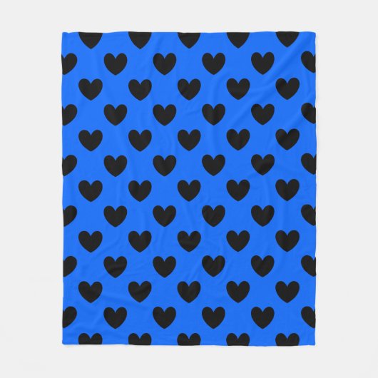 Schwarze Polka Herzen auf blau Fleecedecke (Vorderseite)