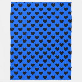 Schwarze Polka Herzen auf blau Fleecedecke