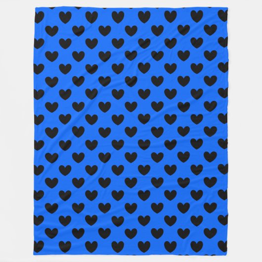 Schwarze Polka Herzen auf blau Fleecedecke (Vorderseite)