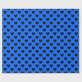 Schwarze Polka Herzen auf blau Geschenkpapier (Flach)