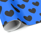 Schwarze Polka Herzen auf blau Geschenkpapier (Rolleneckpunkt)