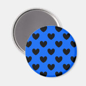 Schwarze Polka Herzen auf blau Magnet (Vorderseite/Rückseite)