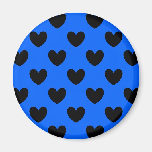 Schwarze Polka Herzen auf blau Magnet (Vorne)