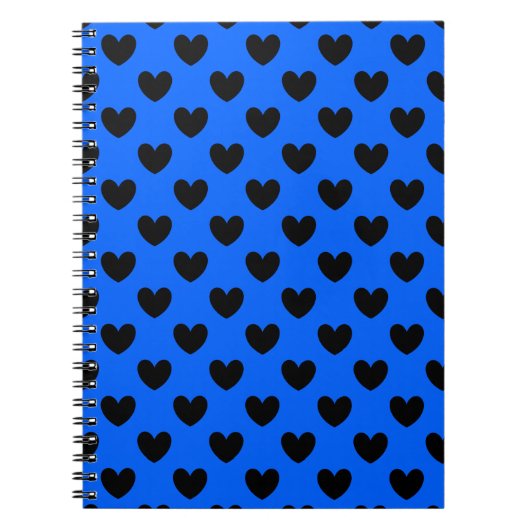 Schwarze Polka Herzen auf blau Notizblock (Vorderseite)