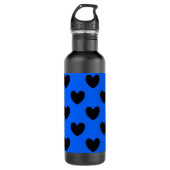 Schwarze Polka Herzen auf blau Trinkflasche (Vorderseite)
