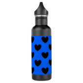 Schwarze Polka Herzen auf blau Trinkflasche (Links)