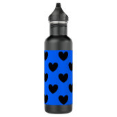 Schwarze Polka Herzen auf blau Trinkflasche (Rechts)
