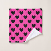 Schwarze Polka Herzen auf Fuchsienrosa Badhandtuch Set (Waschlappen)