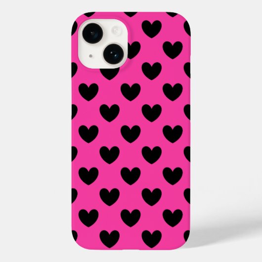 Schwarze Polka Herzen auf Fuchsienrosa Case-Mate iPhone Hülle (Rückseite)
