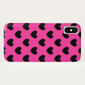 Schwarze Polka Herzen auf Fuchsienrosa Case-Mate iPhone Hülle (Rückseite (Horizontal))